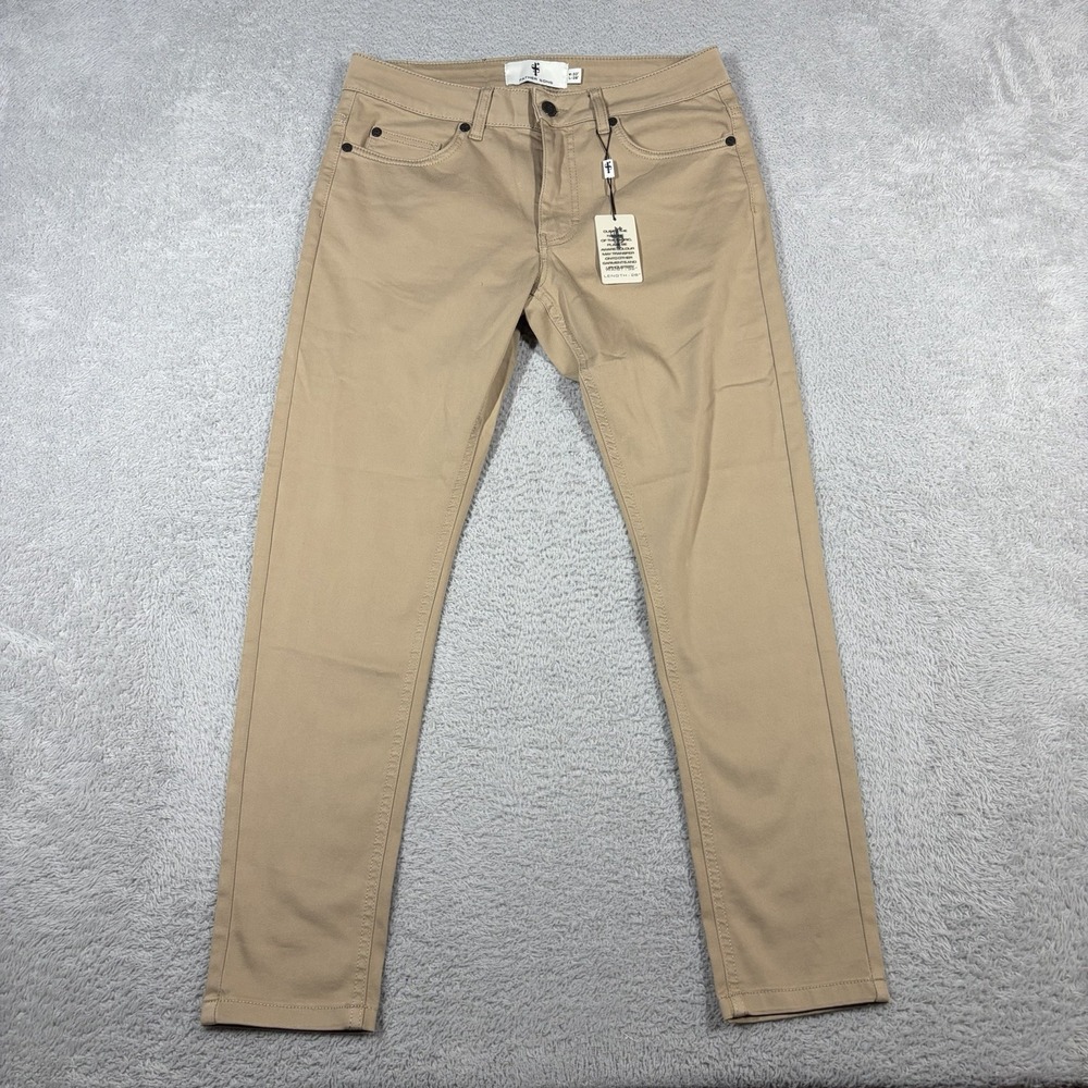 Father Sons Slim Stretch Beige Sateen Trousers Pants Mens 32x28 Stretch FSH407